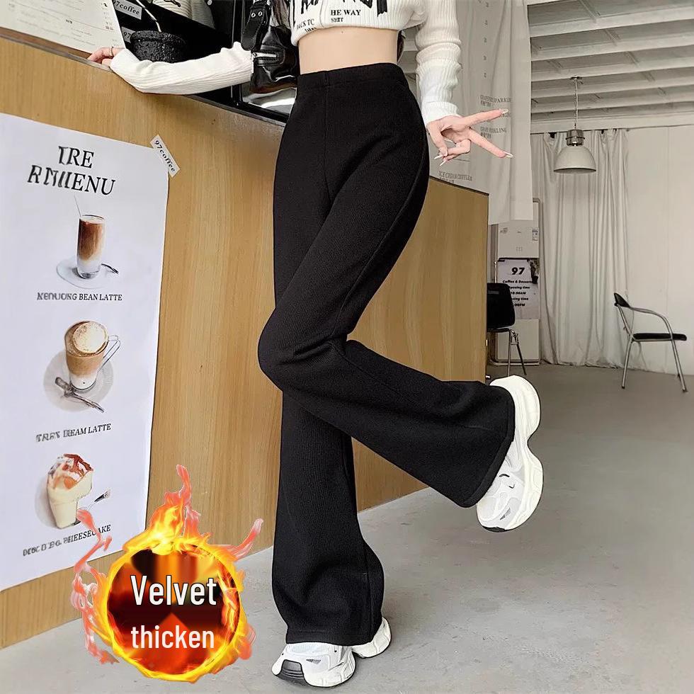 Petite High-Waisted Fleece-Lined Corduroy Pants for Women – Autumn/Winter Micro-Flared, Slimming, Casual Long Pants