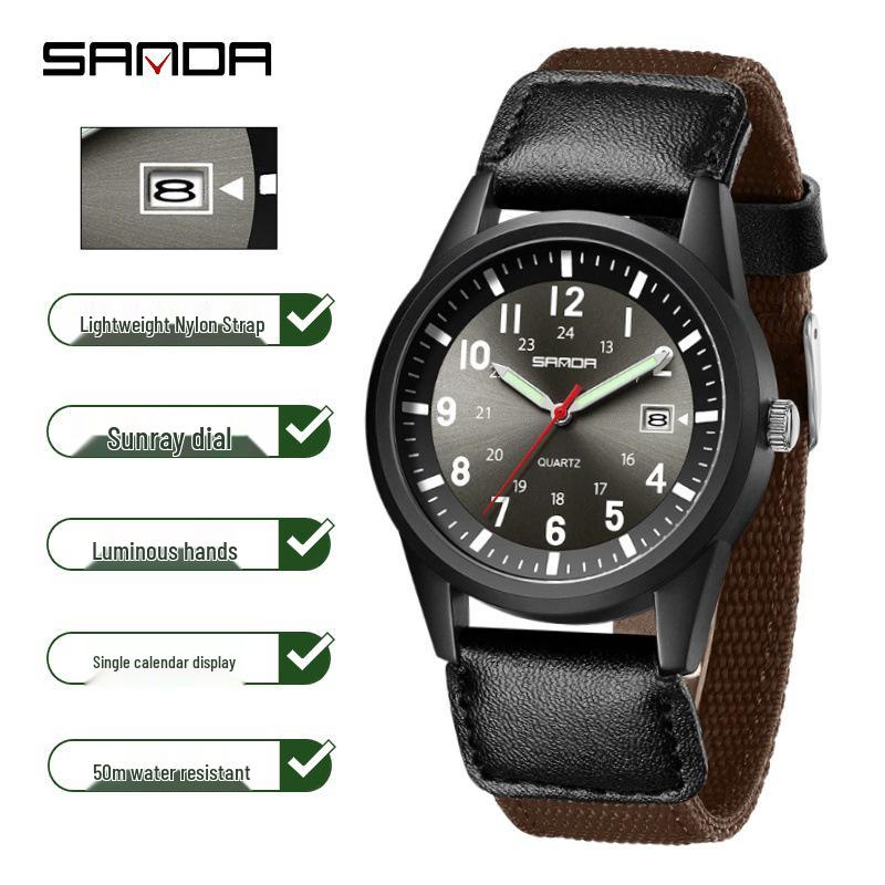 Sanda Unisex Korean Style Sport Waterproof Quartz Watch - Silent Large Dial for Men & Women
