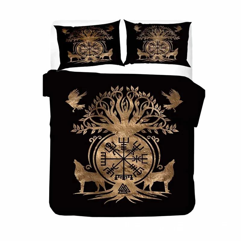 Viking Duvet Cover Set Mjollnir Bedding Set Scandinavian Folklore Motifs Northern Germanic Culture Comforter Cover Pillowcases