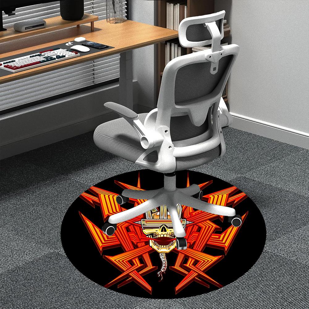 

1pc CyberSkull TechWave Office Round Area Rug, Indoor Mat Suitable ForOffice, Under Office Chairs Bedroom Living Room Home Decor, Room Deco u03 80cm by 80cm