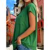 2026 Summer New Women's Solid Color Round Neck Pocket T-Shirt, Loose Casual Side Slit Short Sleeve
