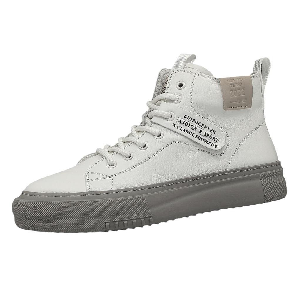 Leather High-Top Board Shoes Men'S Trendy Versatile Shoes European Station Men'S Shoes White Shoes Light Luxury High-End Casual Shoes Men