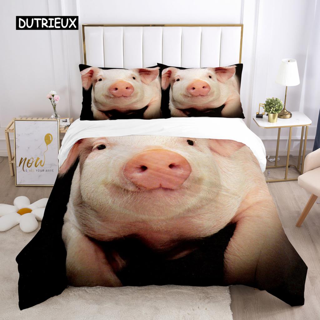 Pig Duvet Cover Set Queen Size Microfiber Cute Pig Animal Theme Twin Bedding Set Farm Animal 2/3pcs Quilt Cover for Boys Girls