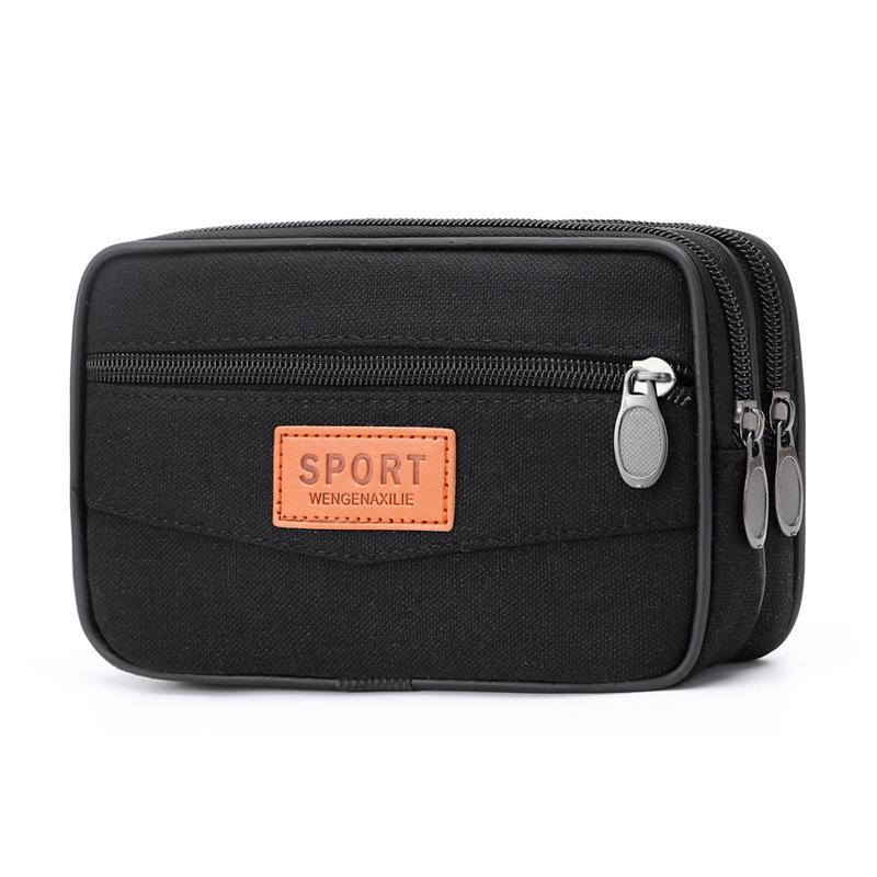 

Working Waist Bag for Men Waterproof Canvas Workplace Small Tools Waist Belt Pocket Triple Zip Large Capacity Mobile Key Wallet чёрный