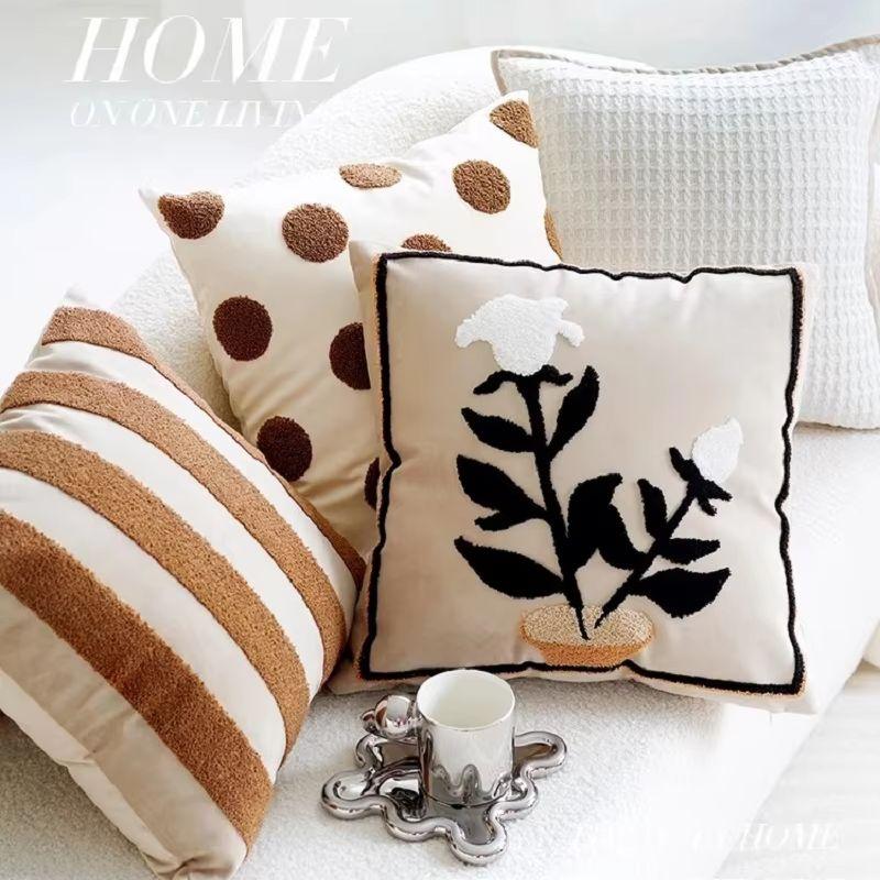Brown Plant Oat Cream Light Luxury Living Room Sofa Decor Pillow Cover Retro Pillow Cases Premium Bedhead Cushion Cover