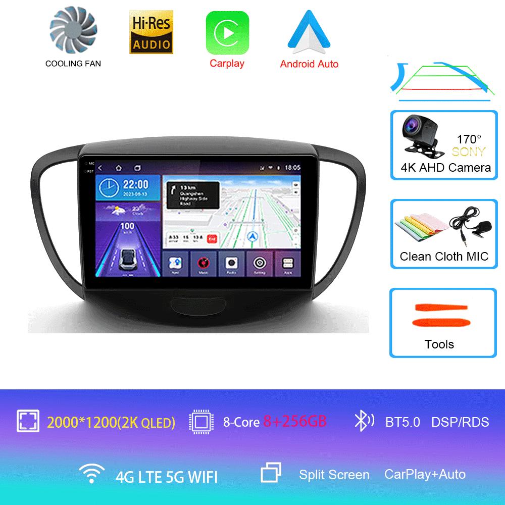 Car Radio Android 14 Carplay Auto For Hyundai I10 2007 - 2013 GPS Recorder Multimedia video Player 4G+WiFi DSP