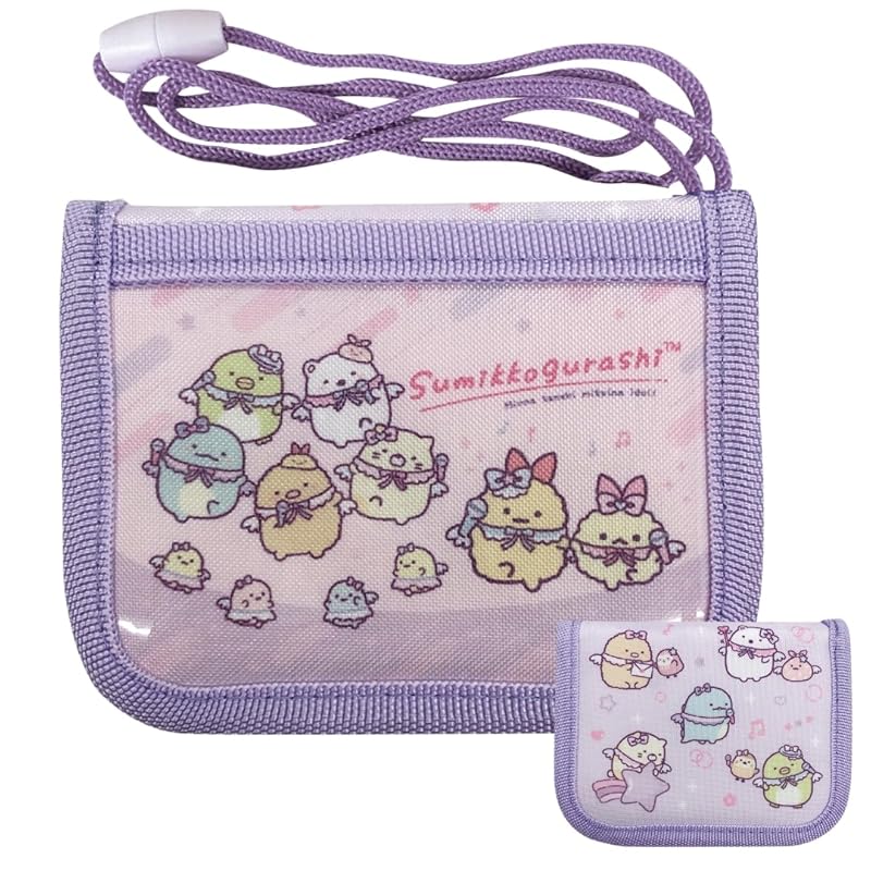 

[aprox] character Sumikkogurashi purple kids wallet Necklace With string sanrio compact lightweight folding boy girl child Elementary school student