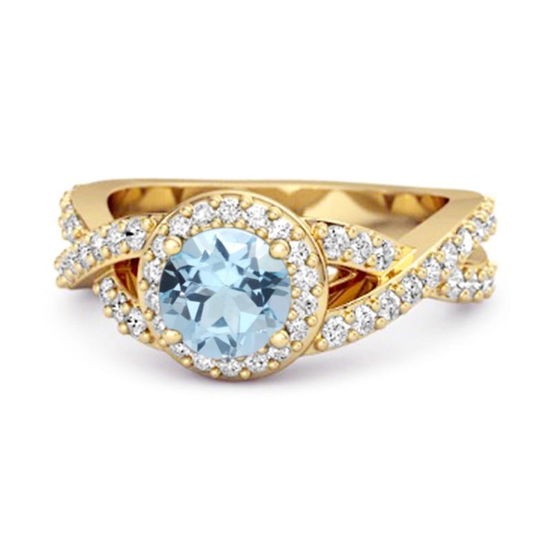 

Blue Topaz Round Halo Accents Ring - 925 Sterling Silver Gold Vermeil 9 золотий/жовтий