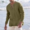 Men's Casual And Fashionable Cotton And Linen Solid Color Round-neck Long-sleeved