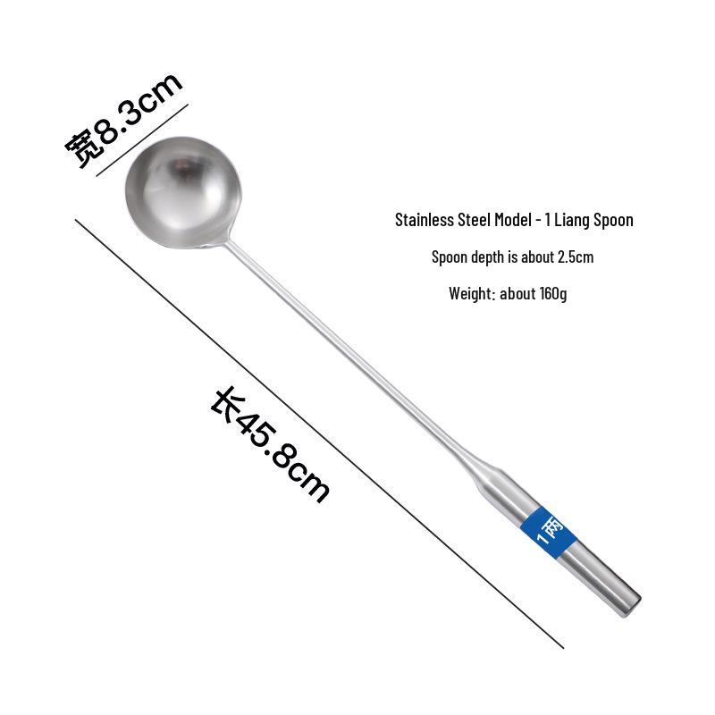 Stainless Steel & Wood Long-Handle Stir-Fry Spatula for Home & Commercial Kitchens