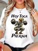 Women's Hoy Toca Pierna Weightlifting Graphic T-Shirt Casual Crew Neck Optimistic Skull Design Comfortable TShirt Summer Y2K Top