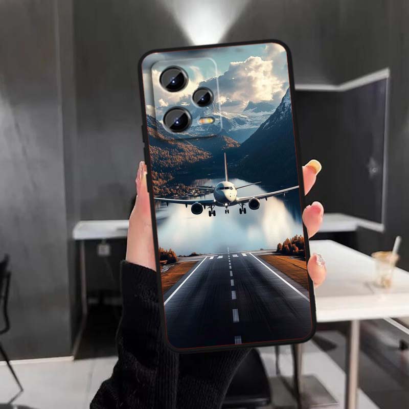 Fashion airplane pattern For Xiaomi Redmi Note 15 14 13 12 12S 11E 11 11S Pro Plus 4G 5G Black Soft TPU Phone Case