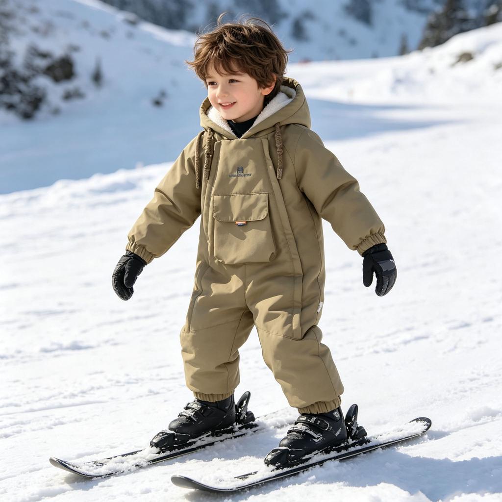 Schneeanzug für Baby Herbst Winter Warm Wasserdicht Overall für Mädchen Jungen Doppelreißverschluss Strampler Mit Kapuze Fleece Mantel Jacke Oberbekleidung Kinder Einteiliger Skianzug