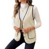 Sherpa Vest for Women Trendy Colorblock V-Neck Loose Warm Fleece Waistcoat Fall Winter Plush Coat Top