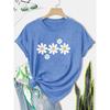 Women's European and American style summer short-sleeve top with contrasting colors and a print of several white daisy flowers, fashionable