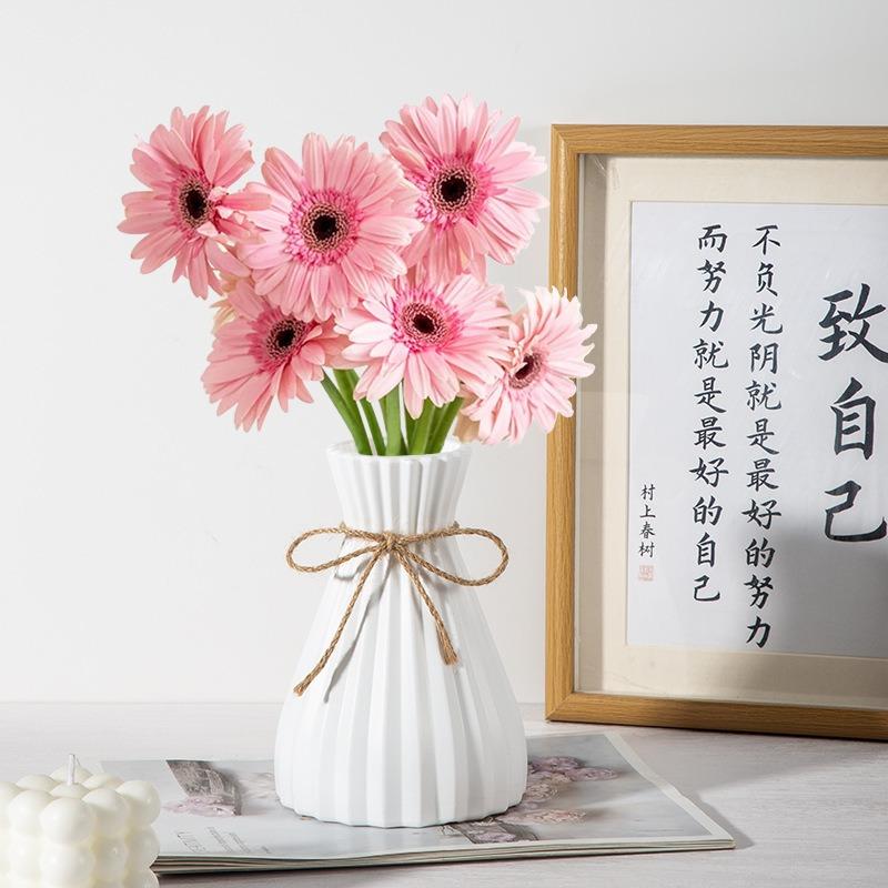 Bouteille à fleurs hydroponique imitation céramique vase en plastique taille vase moderne origami créatif corde de chanvre fleur artificielle