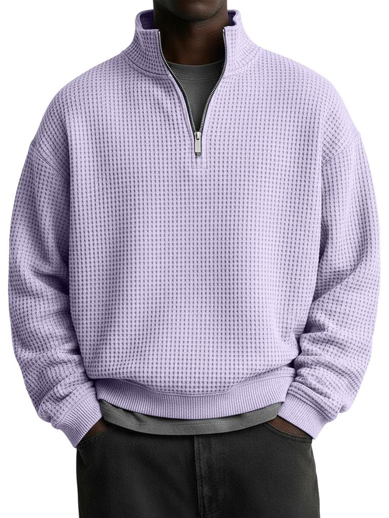 2025 EU Cross-border Men's Casual Half-Zip Hoodie | Autumn/Winter Waffle Knit Polo Shirt