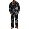 Men's Christmas Pajama Set with Button Down Shirt and Straight Leg Pants, Casual Print Sleepwear Two Piece Outfit, Festive Holiday Loungewear