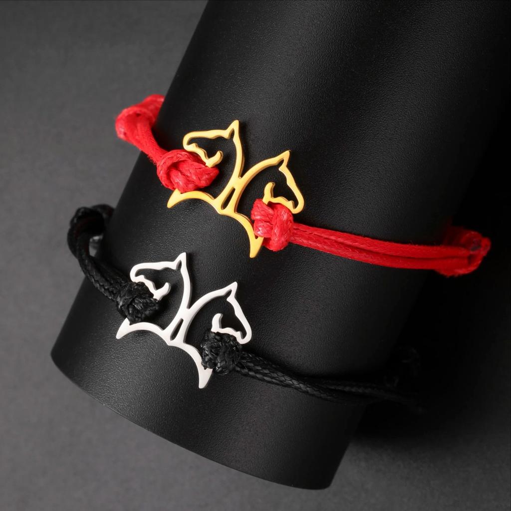 Lucktune Double Horse Head Animal Pendant Bracelet Stainless Steel Fashion Chain Charms Bracelet for Women Jewelry Birthday Gift