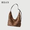 Ladies Suede Leopard Print Tote Bag - Large Capacity for Commuters