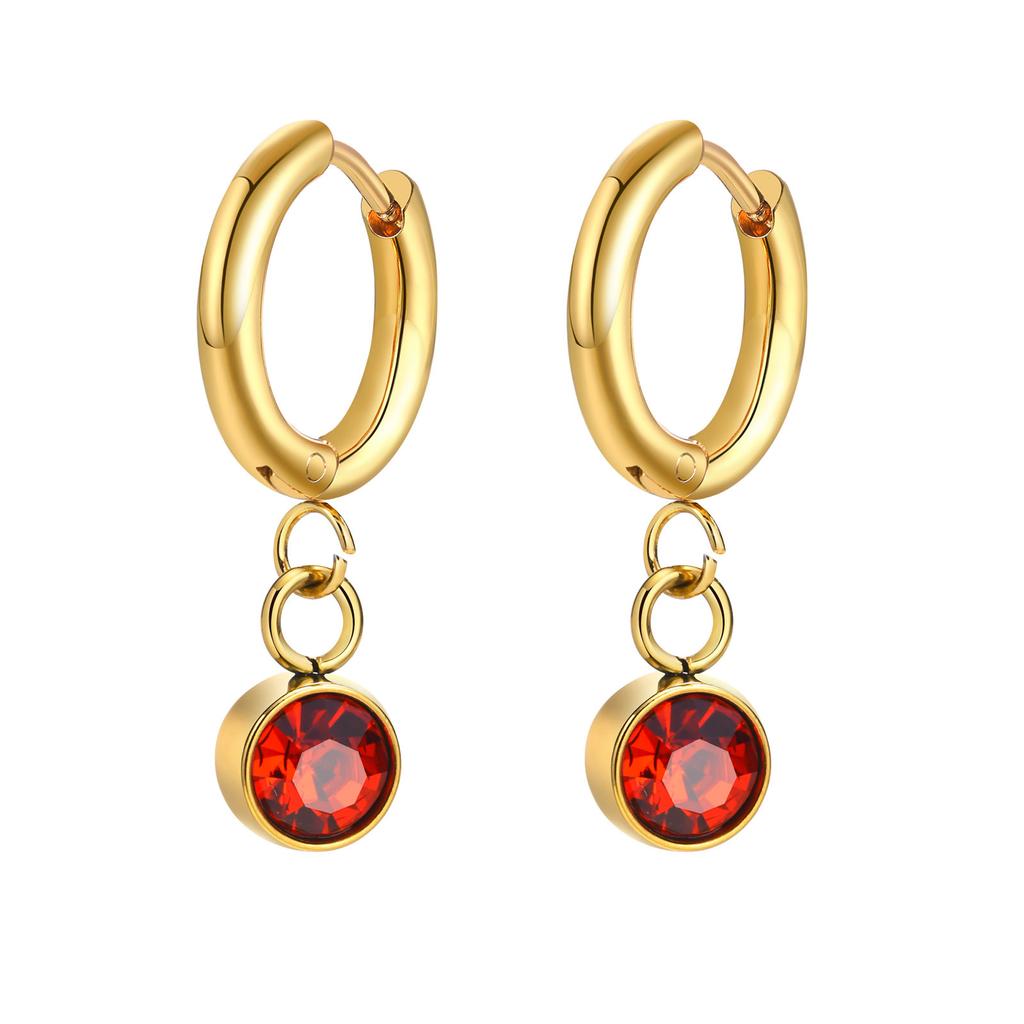12 Colors Birthstone Huggie Earrings for Women, PVD Gold Color Tone Stainless Steel Brilliant AAA Cubic Zirconia Dangle Ear Clip