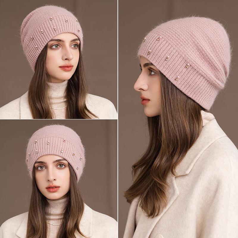 Rabbit Hair Hat Winter Knitted Hat Women's Pullover Wool Hat