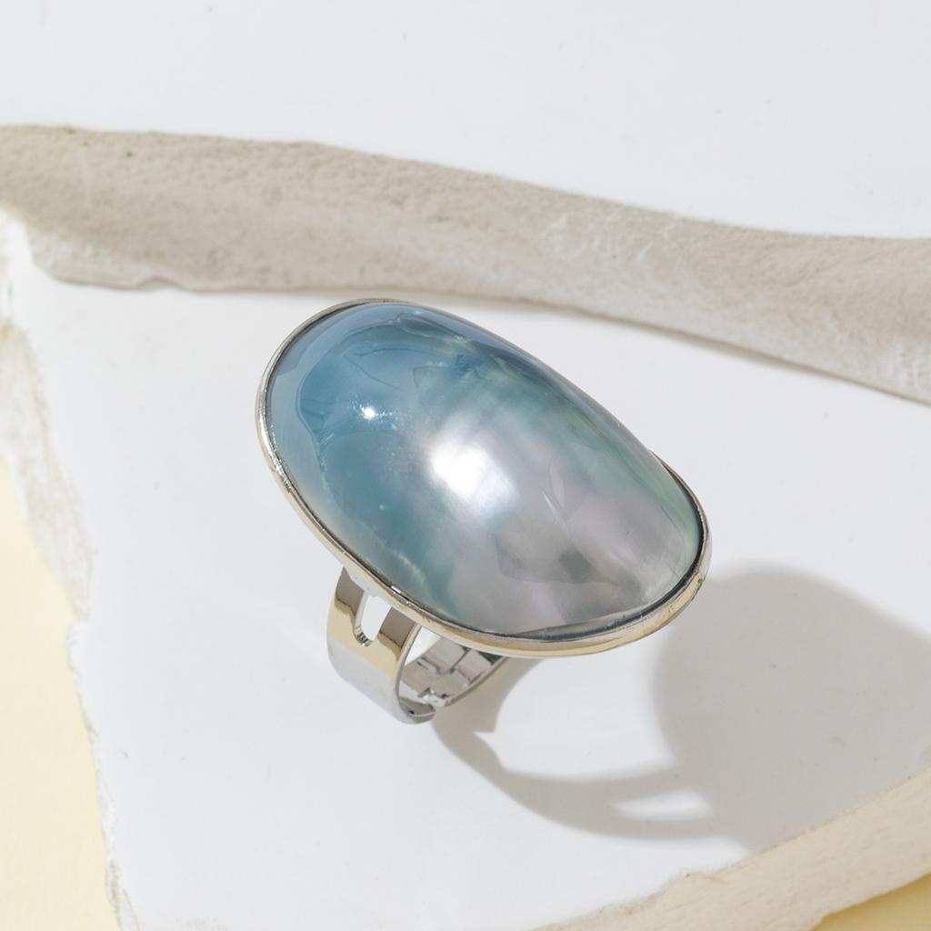 1 Pc Natural Shell Open Adjustable Ring Large Oval Abalone Shell Cabochon Open Band Statement Finger Ring for Women Jewelry