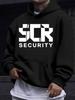 American Western Style Unisex Autumn Winter Print Hooded Long Sleeve Sweatshirt, SCR SECURITY Security Text Print Hoodie, Grand Text Layout, Hardcore