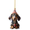 1/7Pcs Christmas Acrylic Dachshund Hanging Decoration Car Rearview Mirror Xmas Tree 2D Flat Santa Hat Dog Hanging Ornament Holiday Party Pendant