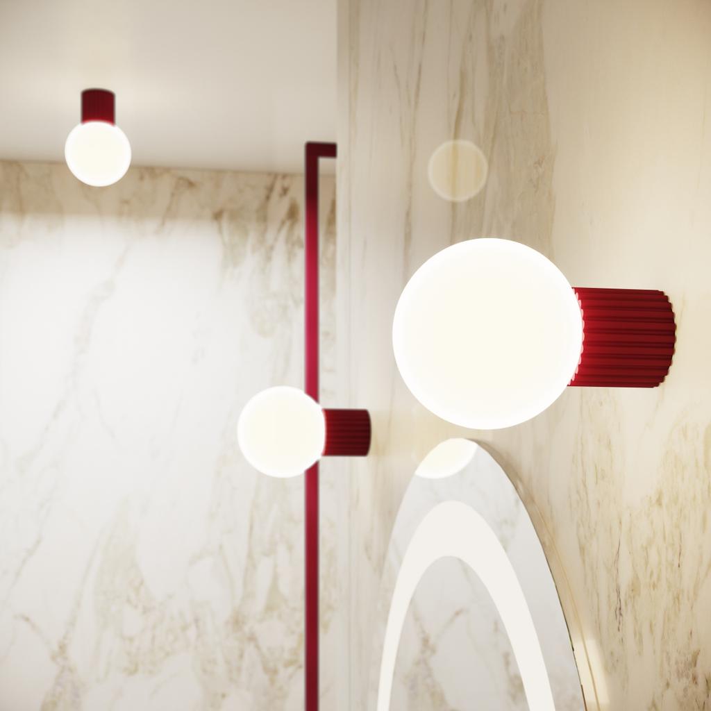 Modern Wall Sconce Burgundy Fluted Body White Glass Ball For Bathroom Hallway 1Xg9 8W Ip44 Halo Sollux Lighting