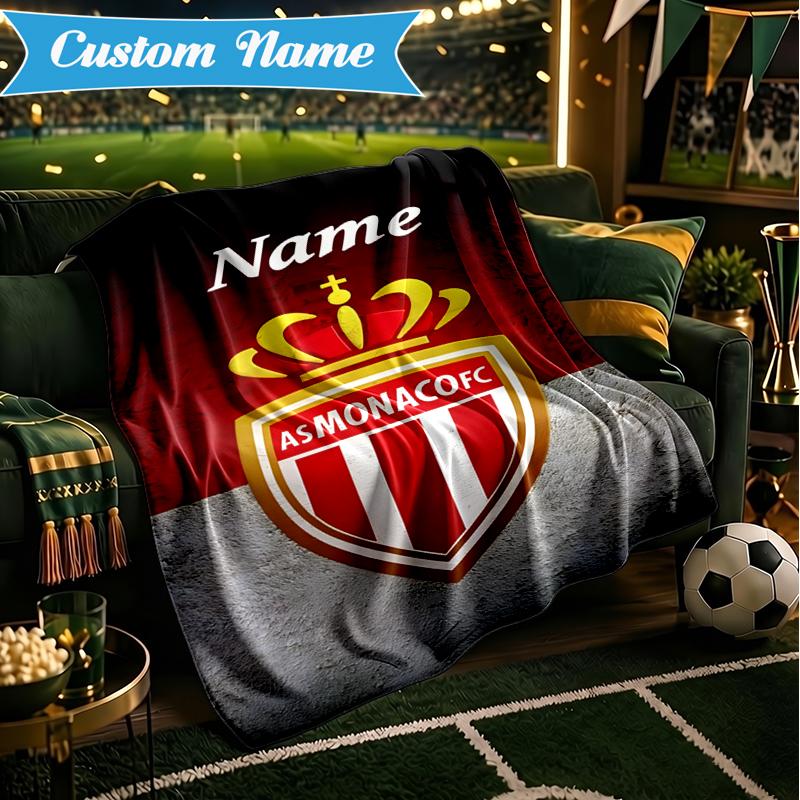 Custom Name Monaco Football Crest Blanket Lightweight Ideal Bedding Blanket Perfect for Travel, Camping, Living Rooms, Sofas, Christmas Gift