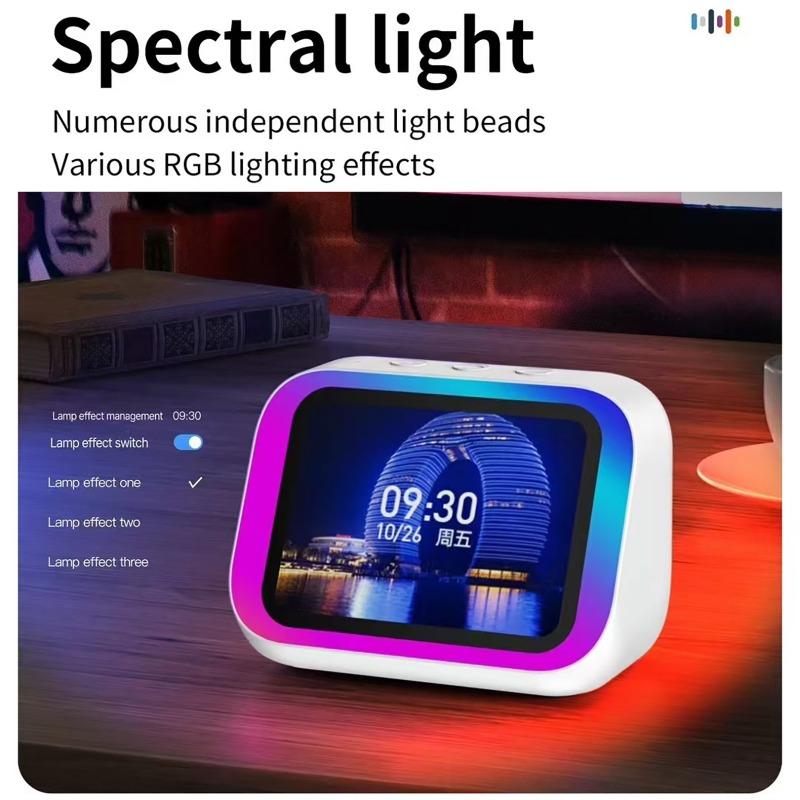 AI Smart Bluetooth 5.4 Speaker With RGB Color Lighting Smart Alarm Clock Voice Assistant Touch Screen LED Weather Clock Display