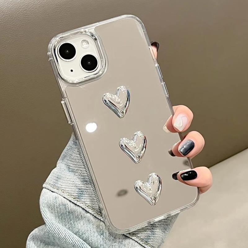 Luxury Make Up Mirror 3D Love Heart Acrylic Case For iPhone 15 14 13 12 11 Pro Max Shockproof Bumper Protection Hard PC Cover