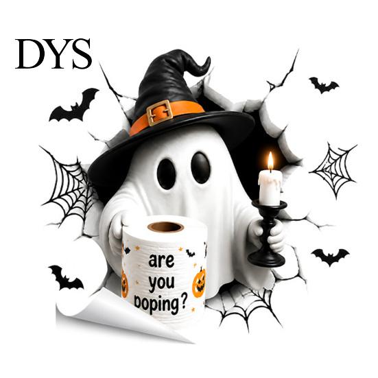 Waterproof PVC Bathroom Art Halloween Toilet Seat Cover Stickers, Scary 3D Crack Ghost Skeleton Cute Lid Wrap Tank Decals, Horror Wall Sticker