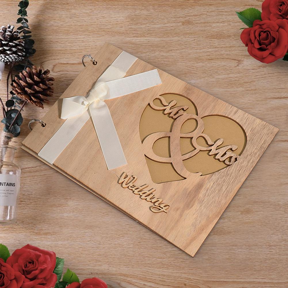 Wooden Wedding Guest Book Album Sign Notebook Wedding Anniversary Decoration SupplyType 2
