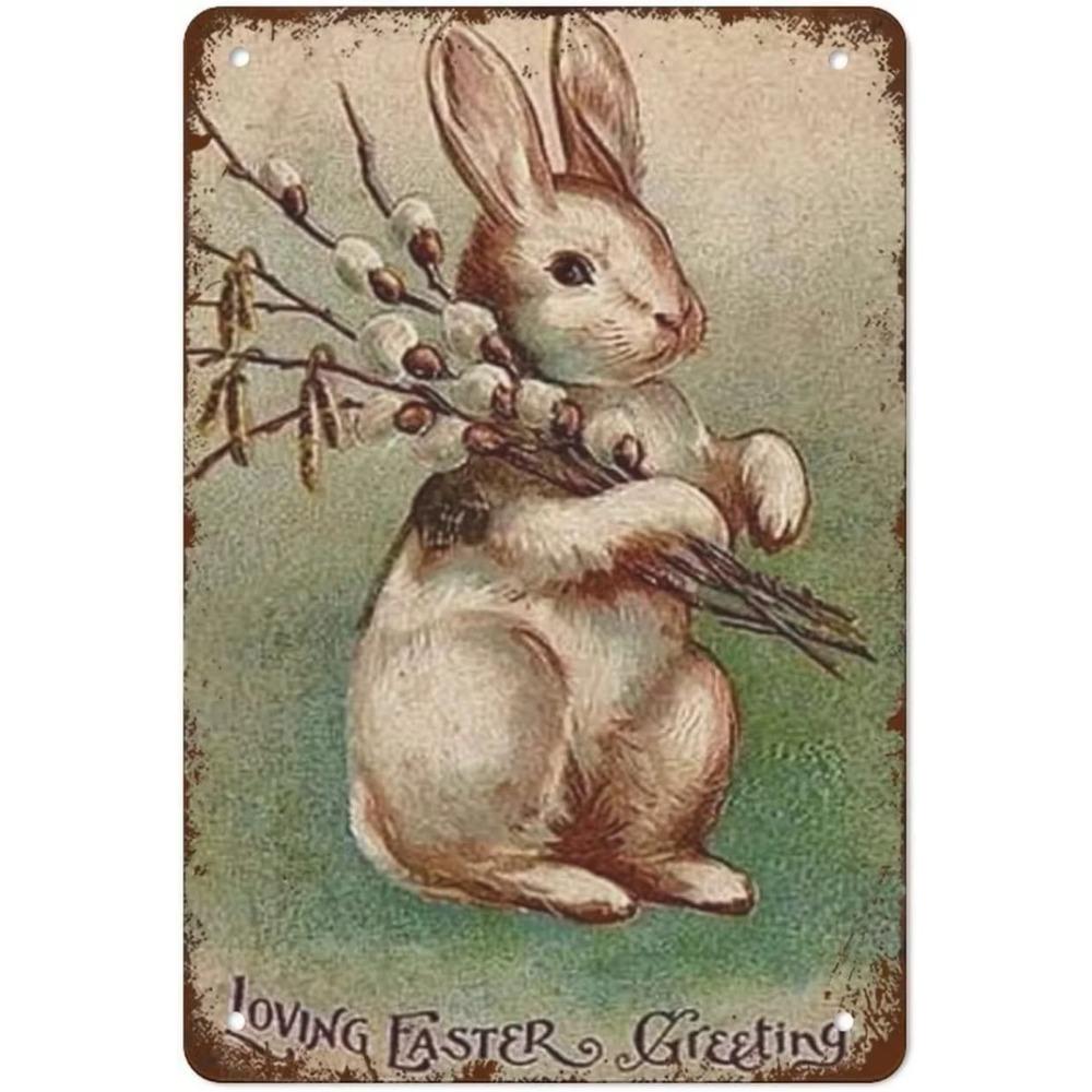 Vintage Bunny Easter Spring Farmhouse Country Charm Poster Metal Tin Sign for Home Family Gift Bedroom Parlor Yard Wall Decor