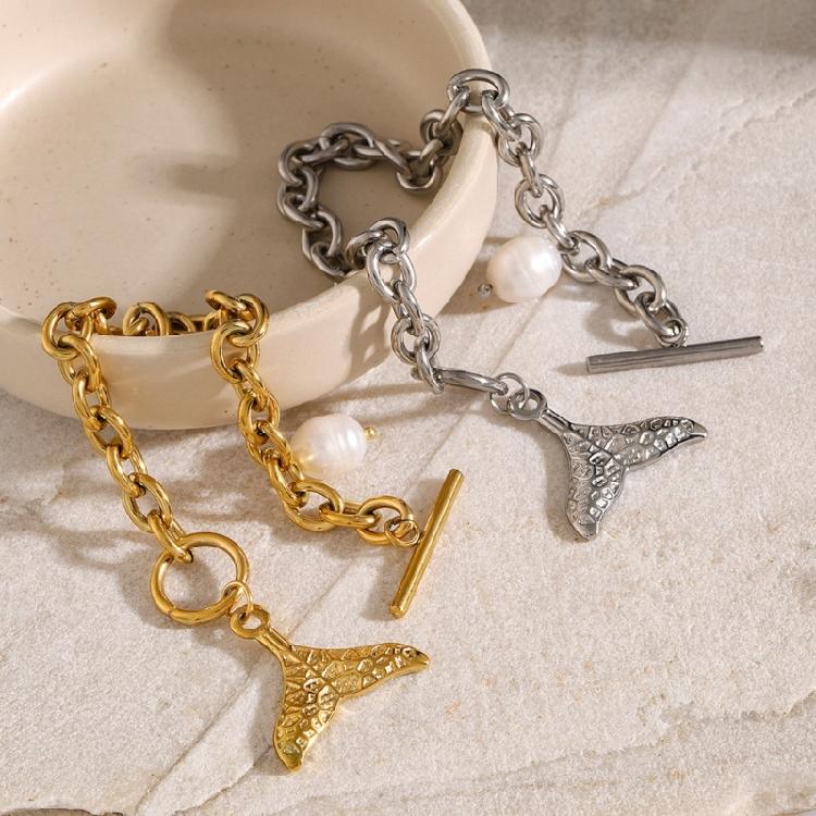 Handmade Ocean Bead Bracelet Fashionable Party Jewelry Chain Wristband Stainless Steel Texture for Party and Celebration