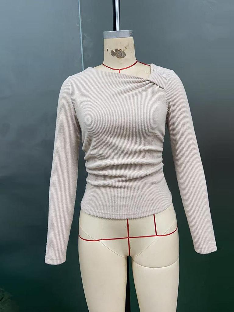 Women's European & American Style Slim Fit Solid Color Knit Base Layer Top - Autumn & Winter Collection