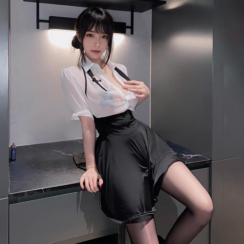 Cosplay Sexy Secretary Female Teacher OL Skirt Long Sleeve Extreme Erotic Cute Uniform Ladies Temptation One Size Fits Most Nipples 6 Piece Set