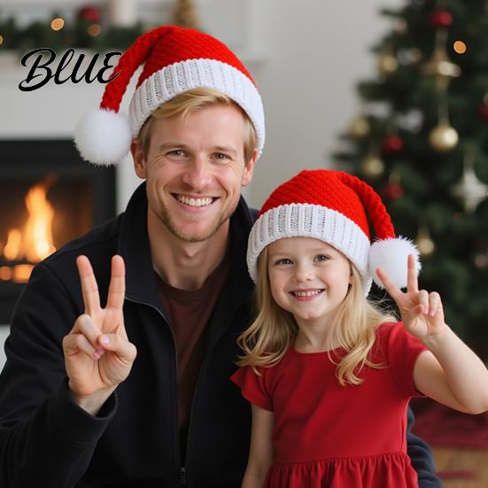 Holiday Party Supplies for Men Women Children Santa Hat Red Knitted Christmas Hat Kids Adults Soft Classic White Hats Winter Xmas with Pompom