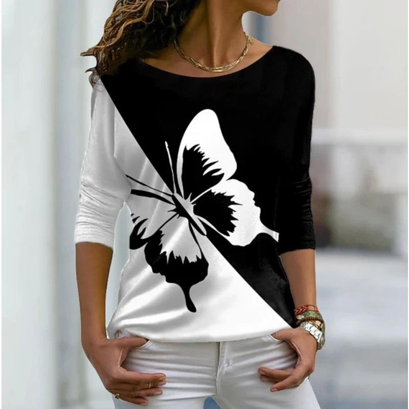 Autumn versatile long sleeved women's T-shirt with floral pattern printed regular retro casual O-Neck Bohemian multi-color top