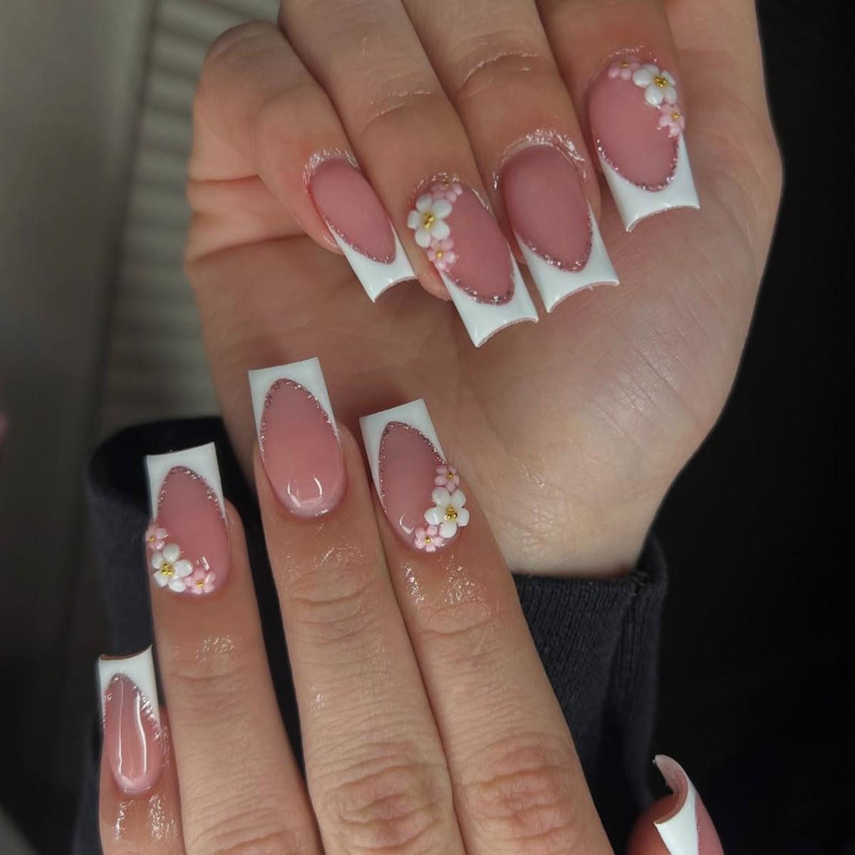 Hot-Selling Gradient French Nail Stickers: Wearable, Stylish, and Detachable Set белый