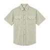 Men's Short Sleeve Linen Work Shirt - Lightweight Breathable, Two Pockets, Collar, Relaxed Fit