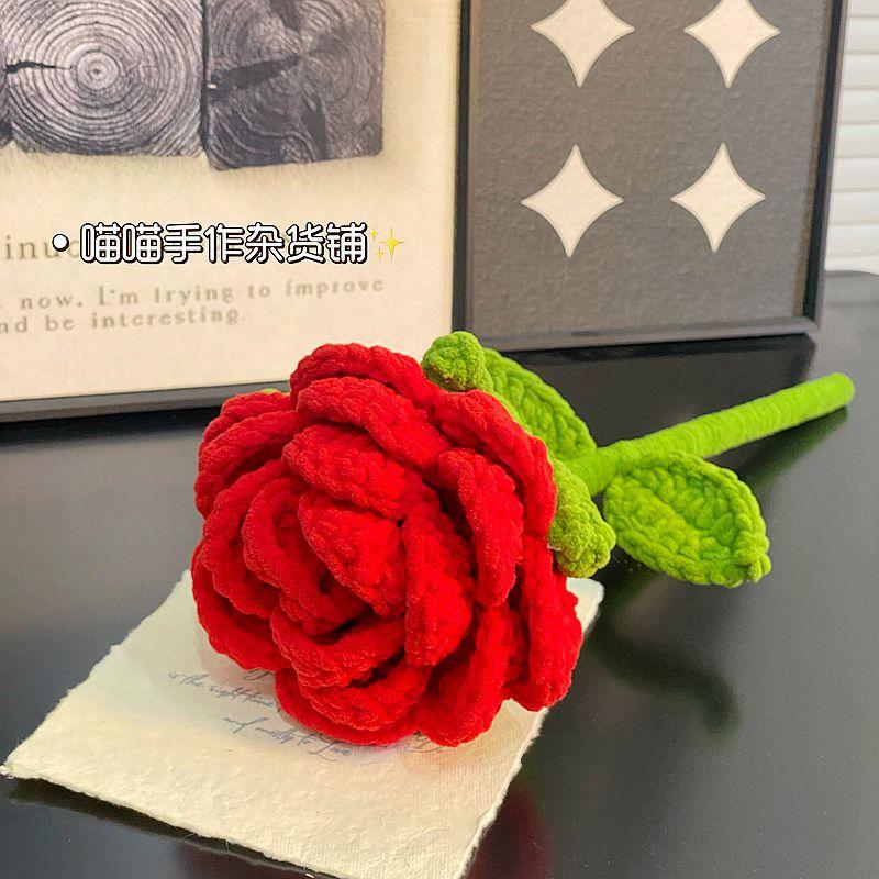 

Hand Crocheted Giant Rose Flower Bouquet Yarn Everlasting Bloom for Mother’s Day Gift Valentine Home Decor Single Stem Flower