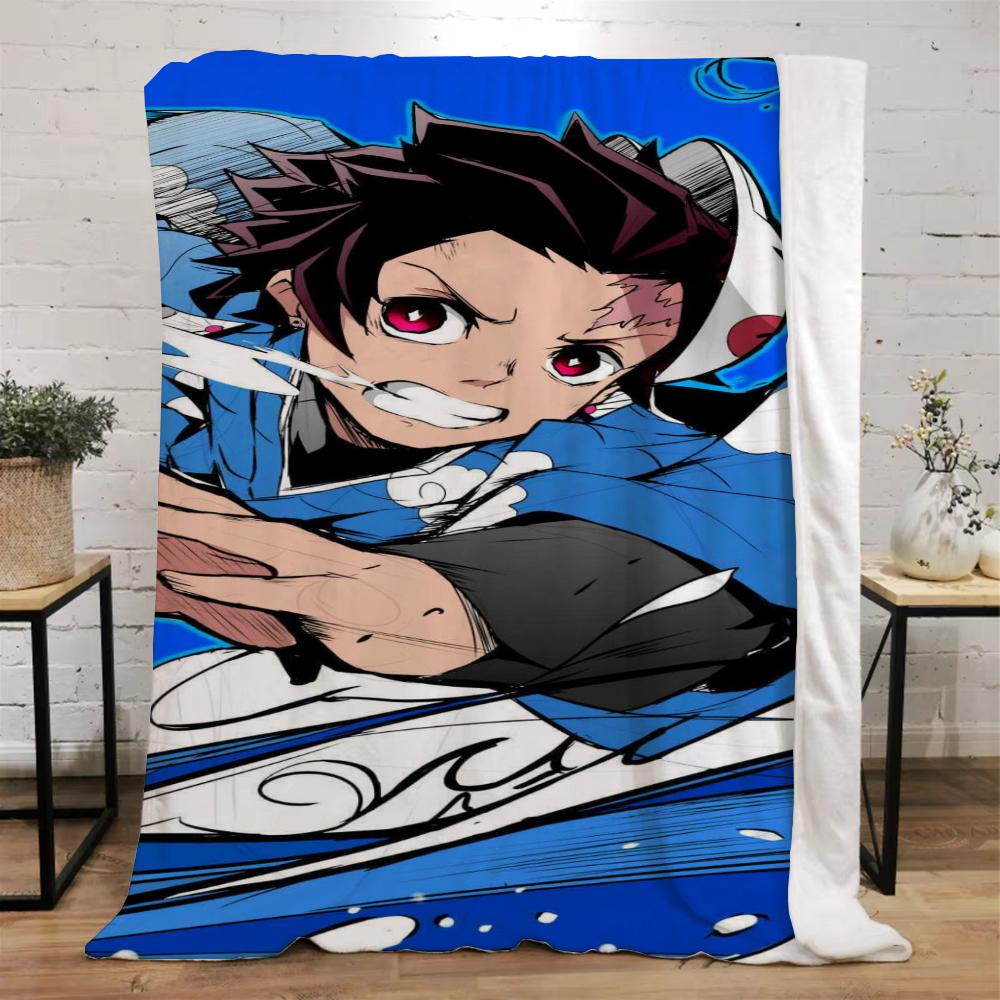 Demon Slayer Funny Blanket Bed Custom Blankets & Throw Microfiber Bedding Home and Decoration Beach Towel Knitted Plaid Knee Nap