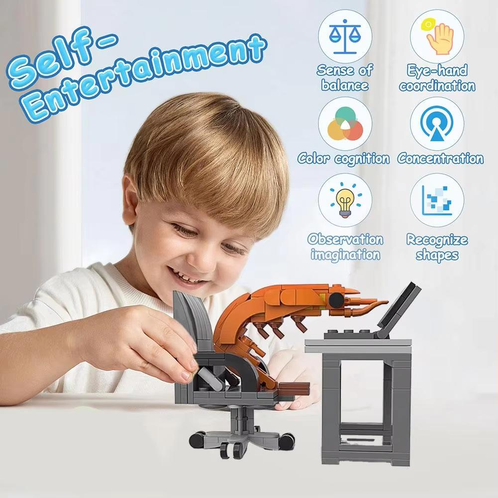 Shrimp Model Figurines Building Block Prank Toy Set Puzzle Assembly Randomly Mixing Desktop Ornaments