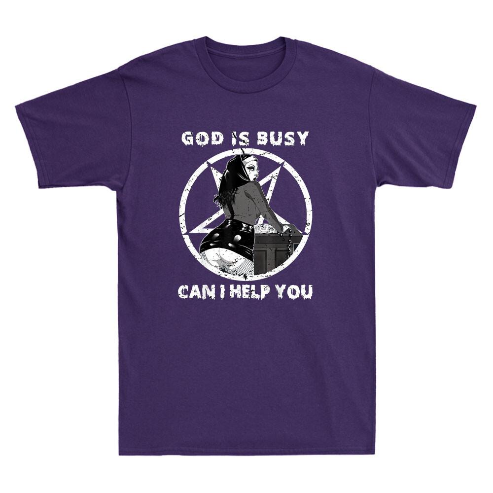 God Is Busy Can I Help You Pentagram Sexy Naughty Nun Meme Retro Unisex Tshirt