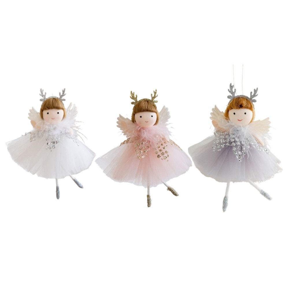 2pcs Plush Christmas Mesh Dress Girl Pendant Cartoon Xmas Tree Pendant  Home Xmas Decor