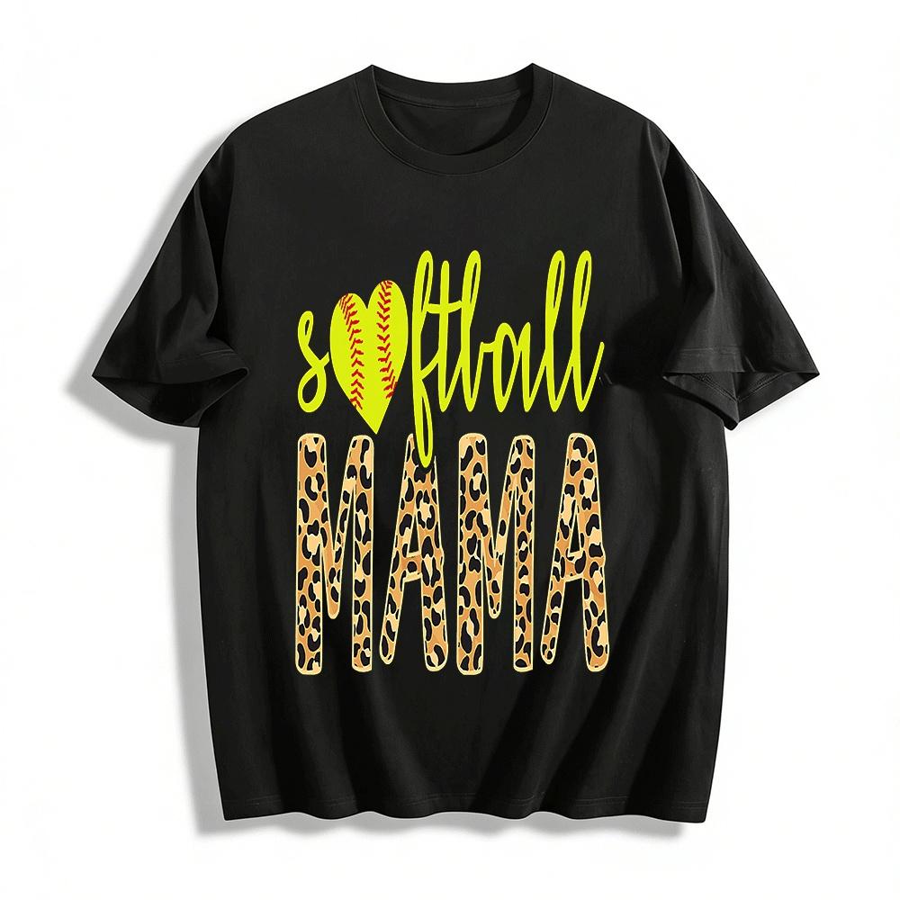 Softball Mama Leopard Print Casual Tee Softball Lover Mom Top Pure cotton T-shirt XXS
