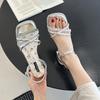 French open-toed rhinestone sandals 2025 spring new fashion outer wear thick heel square head one-word buckle with skirt women's shoes